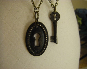 Key and Keyhole Necklace set,  Key Jewelry, victorian, layering jewelry, set of two necklaces