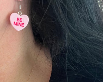 Be Mine pink conversation heart earrings, Valentines jewelry