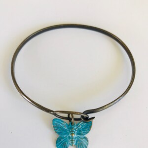 Butterfly Charm Bracelet, butterfly bangle, hand painted, boho chix