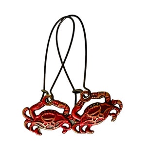 Red Crab Earrings, Crab dangles, Coastal Jewelry