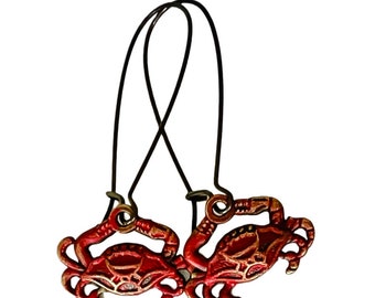 Red Crab Earrings, Crab dangles, Coastal Jewelry