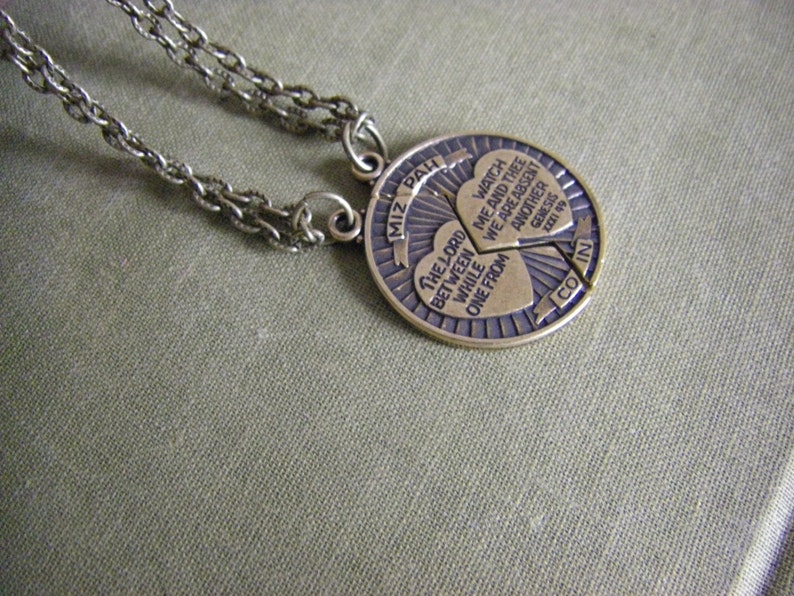 Mizpah Coin Blessing Necklace Two Necklaces Couple Necklace Friend Loved One The Lord Watch Between Me And Thee Friend Family image 2