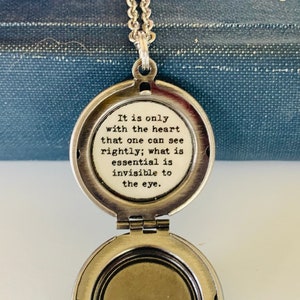 The Little Prince Locket Necklace , It is only with the heart that one can see rightly, quote , gift for her image 2