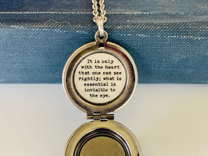 The Little Prince Locket Necklace , It is only with the heart that one can see rightly, quote , gift for her image 2