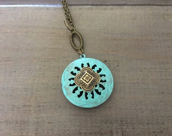Aromatherapy Locket Necklace, Bohemian jewelry, Boho, patina locket