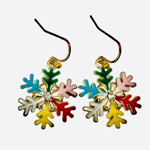 Rainbow Snowflake earrings, Christmas earrings image 3