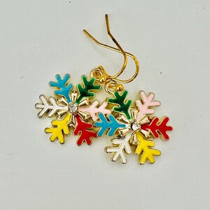 Rainbow Snowflake earrings, Christmas earrings image 5