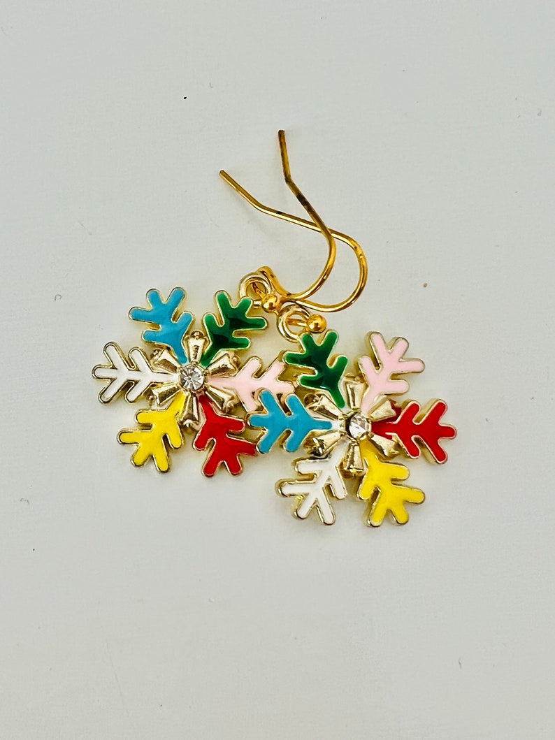 Rainbow Snowflake earrings, Christmas earrings image 5