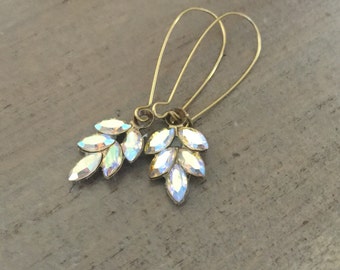 Swarovski Crystal Leaf Earrings, Ab Crystals, Wedding Jewelry, Bridal Jewelry, Bridesmaids