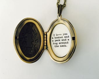 I love you a bushel and a peck and a hug around the neck, locket , keepsake locket, gift for mom, daughter