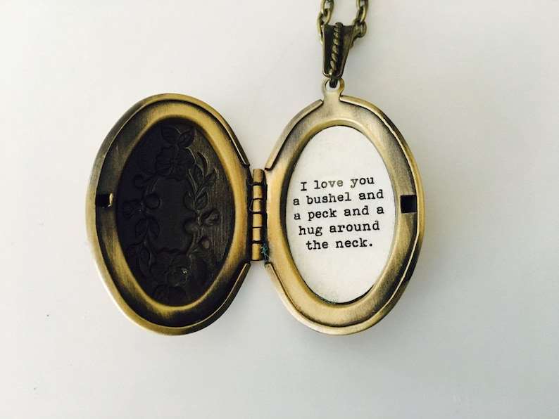 I love you a bushel and a peck and a hug around the neck, locket , keepsake locket, gift for mom, daughter image 1