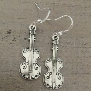 Violin Earrings Silver Small Dangles Music Gift