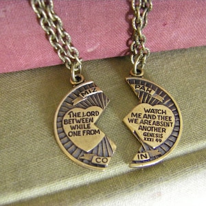Mizpah Coin Blessing Necklace Two Necklaces Couple Necklace Friend Loved One The Lord Watch Between Me And Thee Friend Family image 1