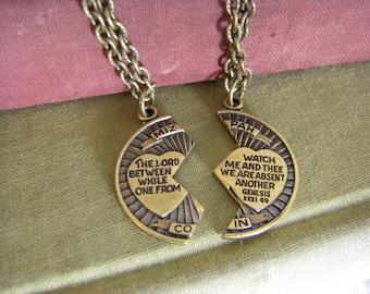 Mizpah Coin Blessing Necklace Two Necklaces Couple Necklace Friend Loved One The Lord Watch Between Me And Thee Friend Family