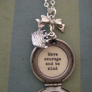 Have Courage And Be Kind Locket Silver Necklace Cinderella Movie