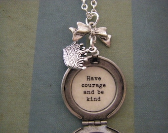 Have Courage And Be Kind Locket Silver Necklace Cinderella Movie
