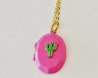 Cactus Locket Necklace, miniature locket, dainty jewelry
