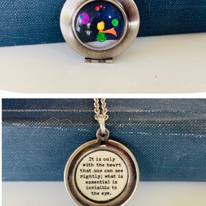 The Little Prince Locket Necklace , It is only with the heart that one can see rightly, quote , gift for her image 3