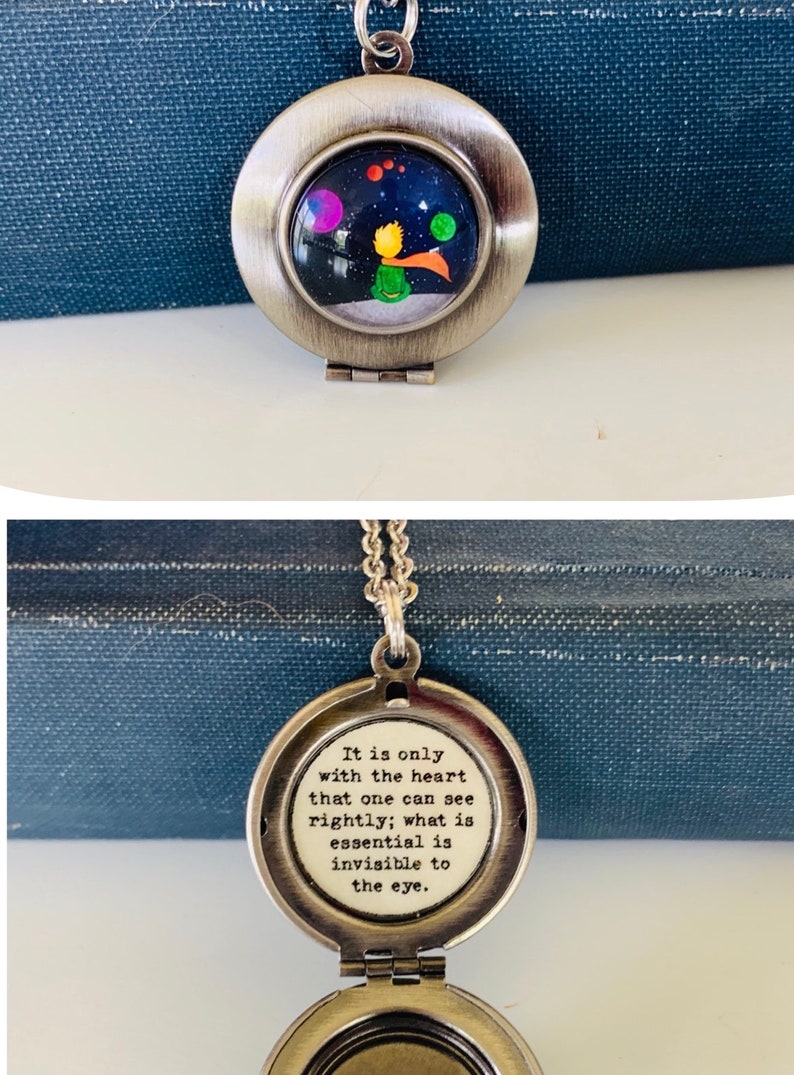 The Little Prince Locket Necklace , It is only with the heart that one can see rightly, quote , gift for her image 3