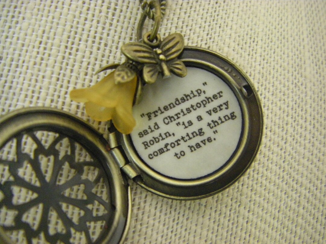 Friendship Locket, Friend Necklace, Pooh Quote Jewelry, Friendship is A
