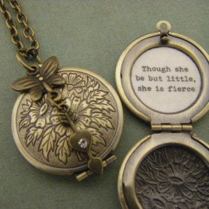 Though She Be But Little, She Is Fierce Necklace Shakespeare Quote Locket Necklace A Midsummer Night's Dream image 2