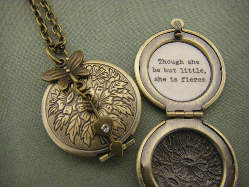 Though She Be But Little, She Is Fierce Necklace Shakespeare Quote Locket Necklace A Midsummer Night's Dream image 2