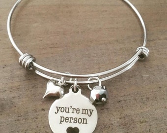 You're My Person Bracelet Charm Bangle Heart Valentine's Day Gift Stainless Steel