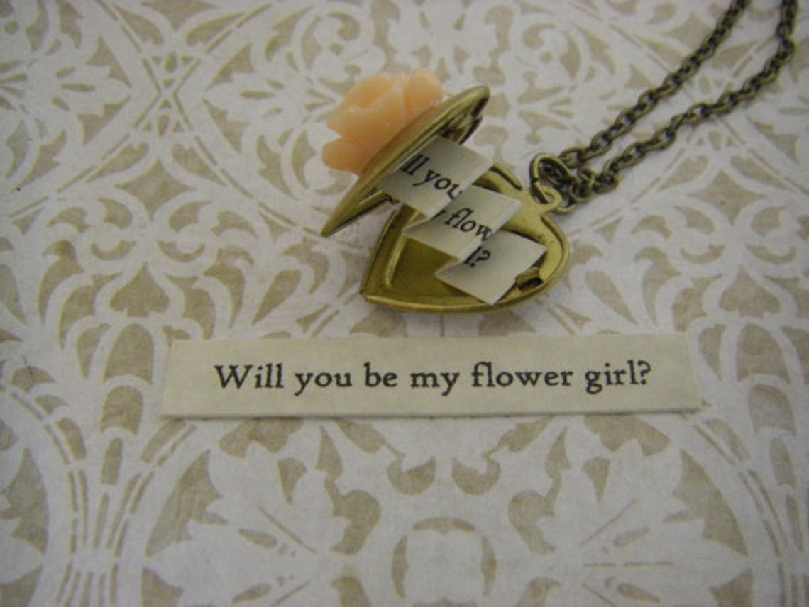Flower Girl Locket Necklace Will You Be My Flower Girl Heart Etsy