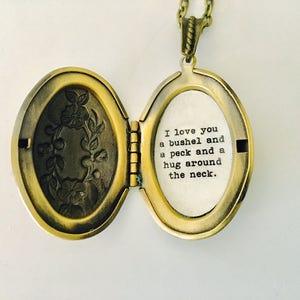 I love you a bushel and a peck and a hug around the neck, locket , keepsake locket, gift for mom, daughter image 4