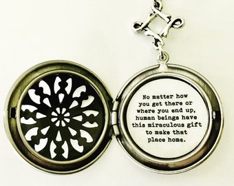 The Office Jewelry, Creed Britton quote, no matter how you get there, make that place home, silver locket, keepsake jewelry