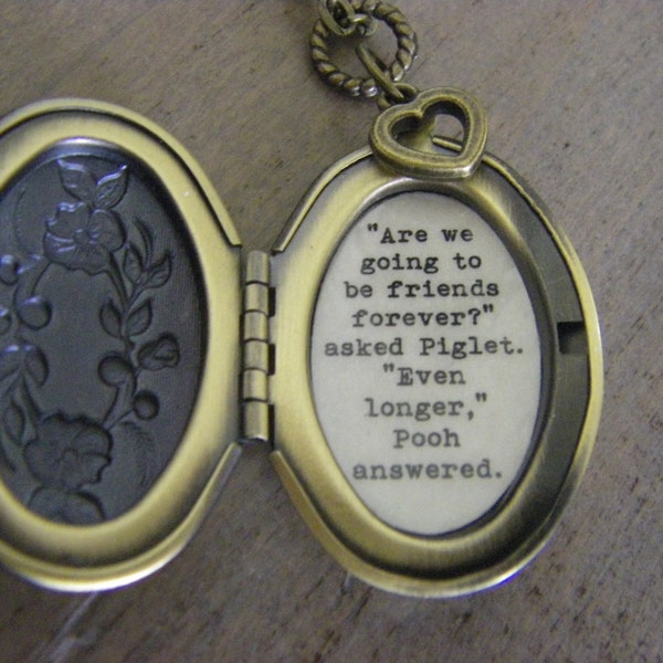 Friendship Locket, friend Necklace, Are we going to be friends forever, even longer, brass floral locket