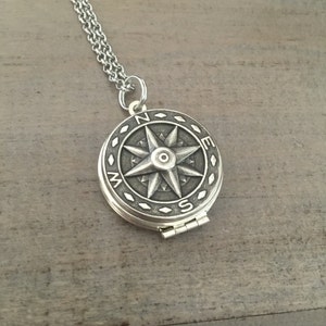 Silver Compass Locket Necklace, Adventure, Wanderlust image 1