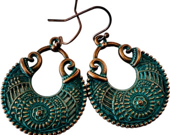 Copper and Patina dangle earrings, bohemian, Boho jewelry, Moroccan style