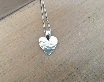 Silver Hammered Heart Necklace , pewter heart, boho valentine