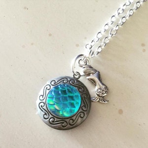 Mermaid Locket Necklace,  Silver Mermaid necklace, mermaid Scales, tiny Locket, silver locket