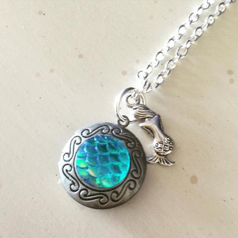 mermaid Scales Silver Mermaid necklace silver locket Mermaid Locket Necklace tiny Locket
