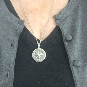 Silver Compass Locket Necklace, Adventure, Wanderlust image 3