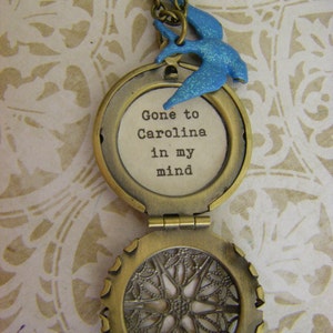 Blue Bird Locket, Necklace, Gone To Carolina In My Mind, Carolina Girl Blue Jay, Brass Locket image 2