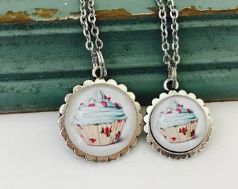Mother and Daughter Necklace Set, Cupcake Necklace, Mommy and Me, necklace set