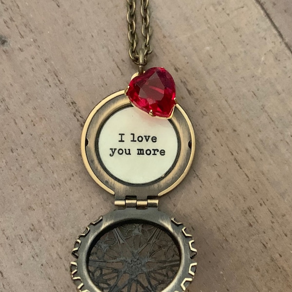 I Love You More Necklace, Quote Locket, Heart Jewelry,  Wife, Fiance, Daughter Mom gift