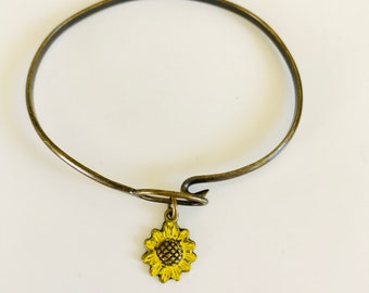 Sunflower bracelet, sunflower bangle, hand painted jewelry