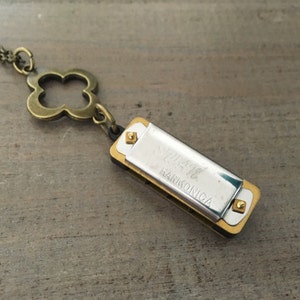 Harmonica Necklace, clover harmonica, mini harmonica, musical jewelry