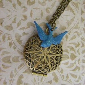 Blue Bird Locket, Necklace, Gone To Carolina In My Mind, Carolina Girl Blue Jay, Brass Locket image 3