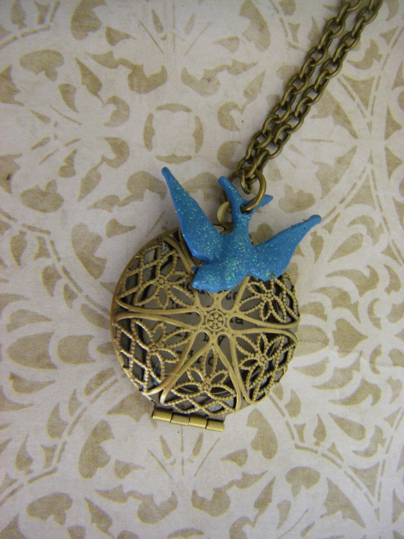 Blue Bird Locket, Necklace, Gone To Carolina In My Mind, Carolina Girl Blue Jay, Brass Locket image 3