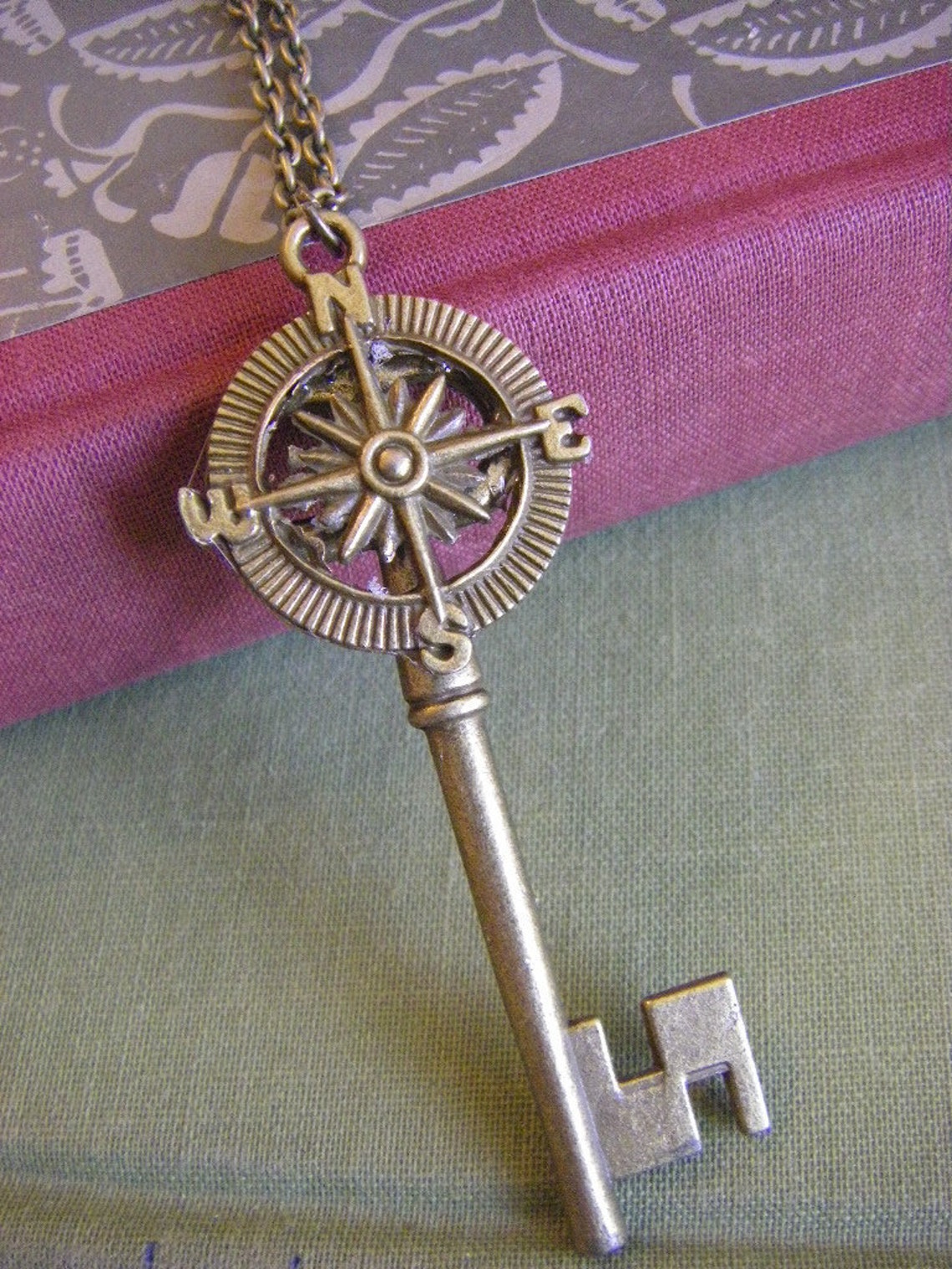 Brass Compass Key Necklace Brass Compass Charm Etsy