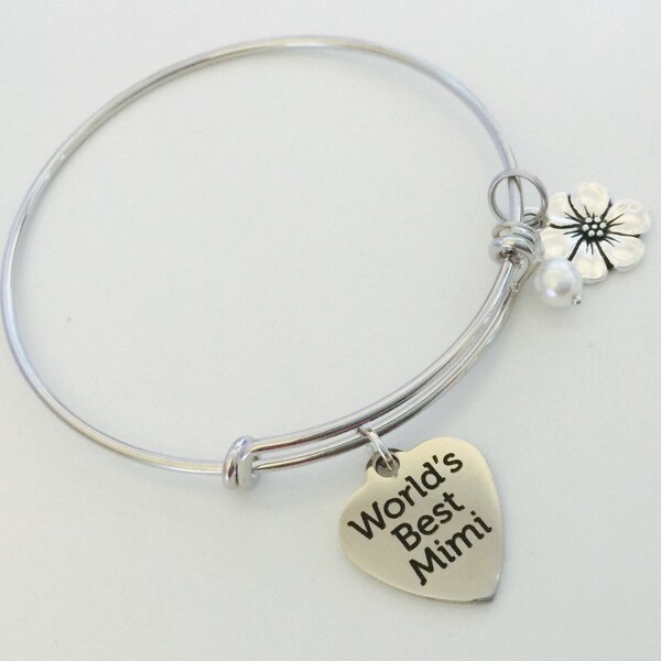 Pulseira Mimi, a melhor Mimi do mundo, pulseira com pingente, pulseira de prata, presente da avó, aço inoxidável, avó, dia das mães