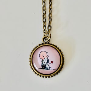 Charlie Brown Snoopy Valentine Pendant Necklace, peanuts gang jewelry, gift for her image 1
