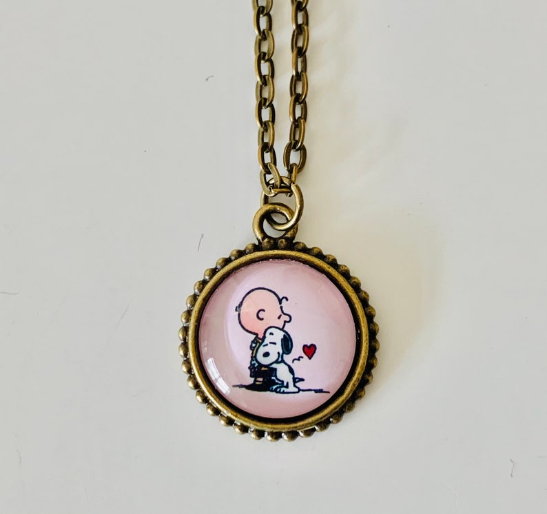 Charlie Brown Snoopy Valentine Pendant Necklace, peanuts gang jewelry, gift for her image 1