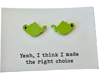 Pam’s teapot earrings, stud green teapot, The office teapot