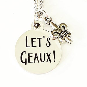 Let&#39;s Geaux Saints Football Necklace, New Orleans Saint Jewelry, stainless steel